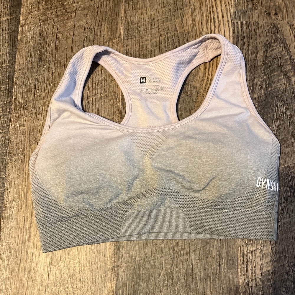 Gym shark ombré light pink and grey sports bra